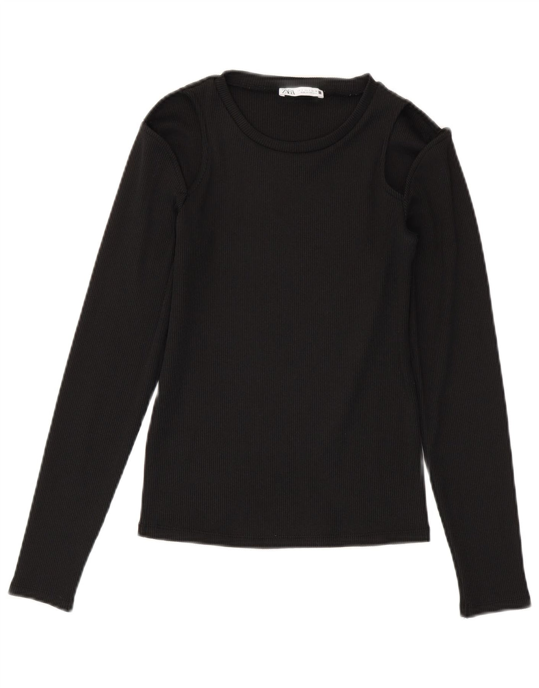Zara Crop Top Feminino Manga Longa Reino Unido 8 Pequeno Poliéster Preto
