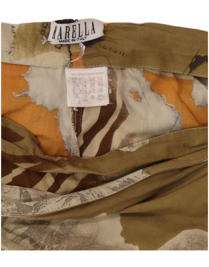 Saia feminina Marella UK 14 médio W26 cáqui patchwork algodão