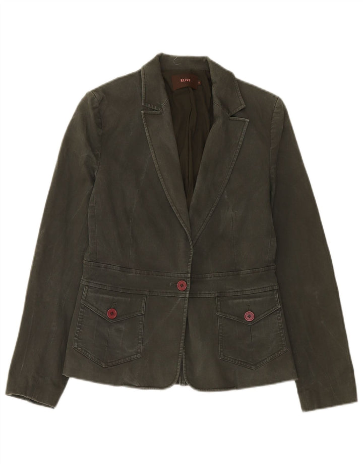 Jaqueta blazer feminina Reiss com 1 botão Reino Unido 12 algodão verde médio