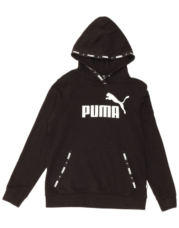 Puma Womens Graphic Loose Fit Hoodie Jumper UK 10 Small Black Cotton
