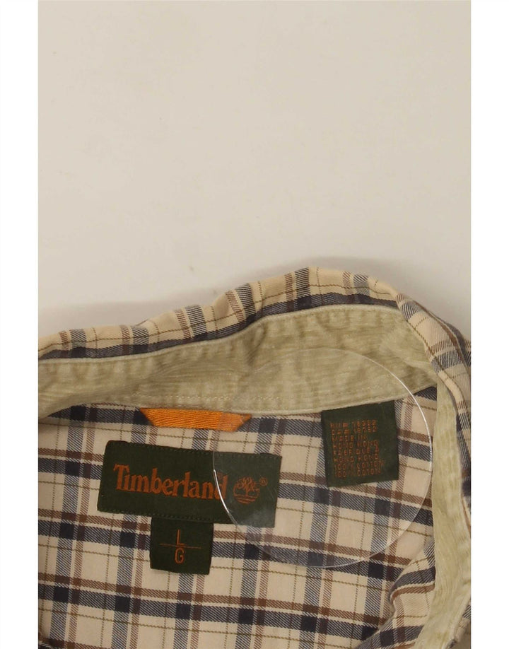 Camisa masculina Timberland grande algodão xadrez bege
