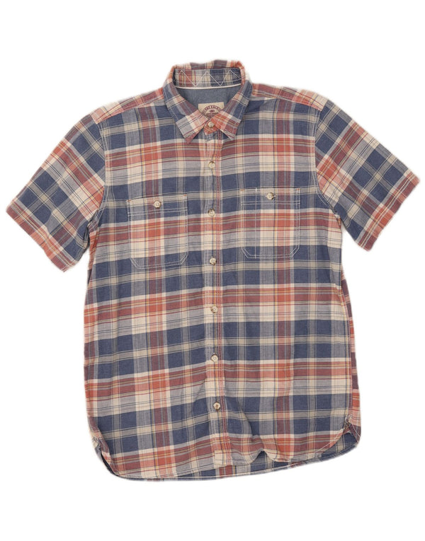 Camisa de manga curta masculina Fat Face algodão azul pequeno xadrez