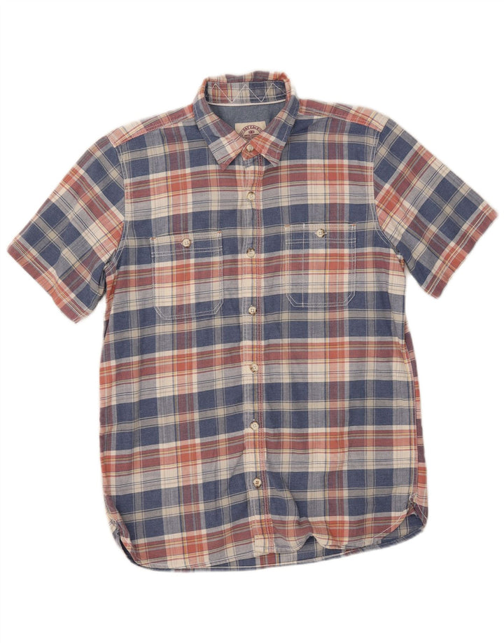 Camisa de manga curta masculina Fat Face algodão azul pequeno xadrez