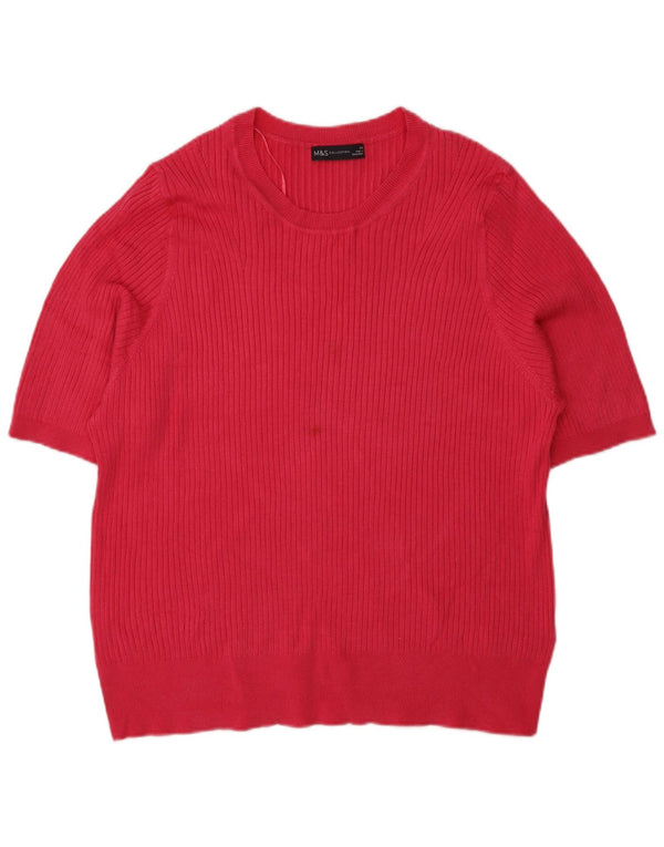Suéter feminino de manga curta com gola canoa Marks & Spencer Reino Unido 24 4XL rosa