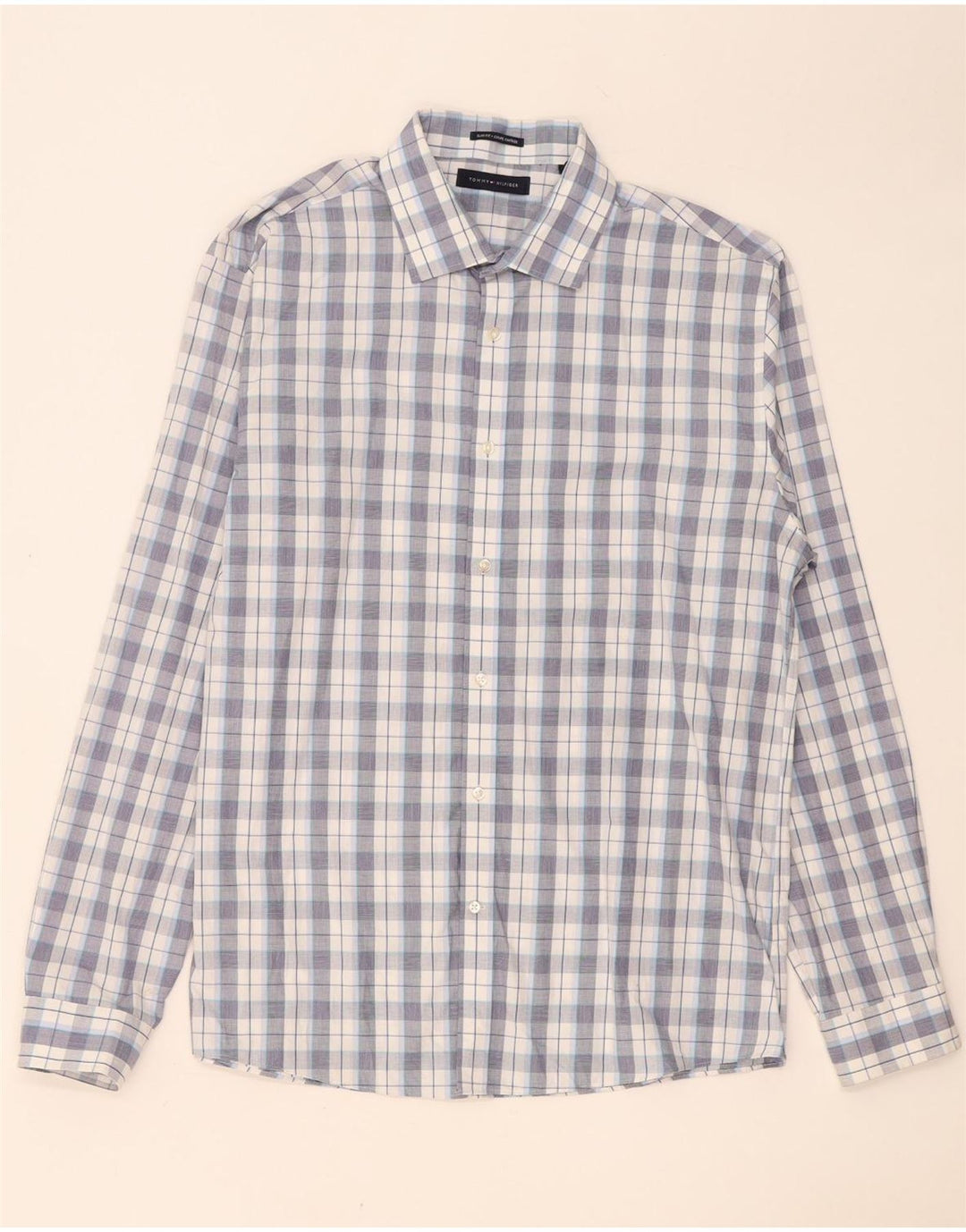 Camisa masculina Tommy Hilfiger tamanho 16 1/2 grande xadrez azul