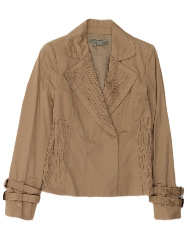 Jaqueta Zara Womens Open Blazer Reino Unido 8 Pequeno Algodão Bege