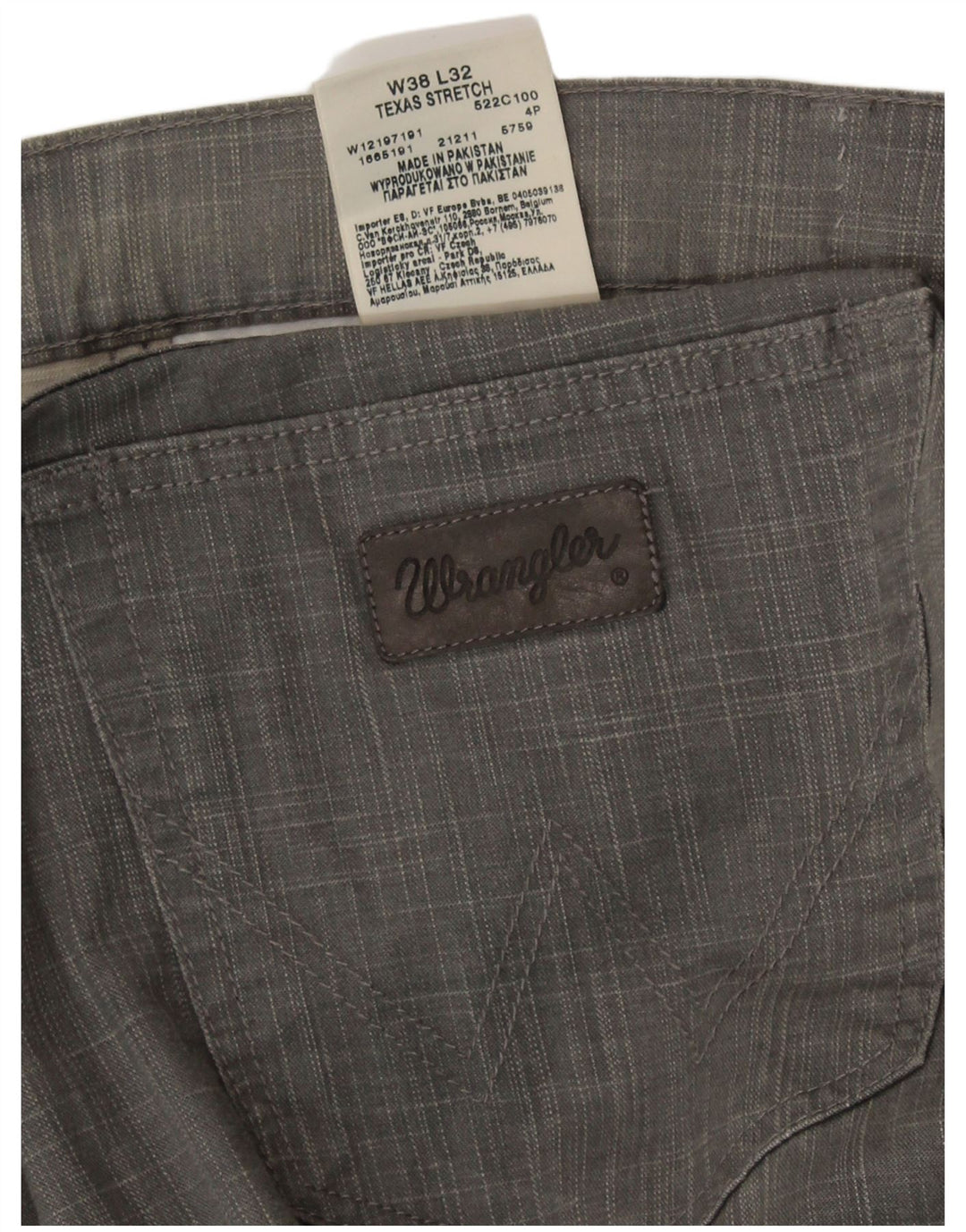 Calça casual masculina WRANGLER Texas Stretch Straight W38 L32 cinza xadrez
