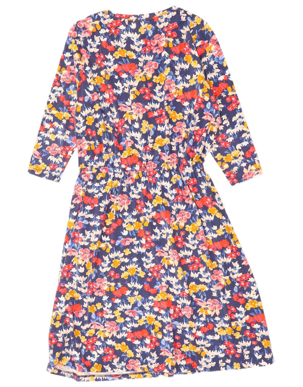 Vestido feminino Joules manga 3/4 linha A UK 18 XL algodão floral multicolorido