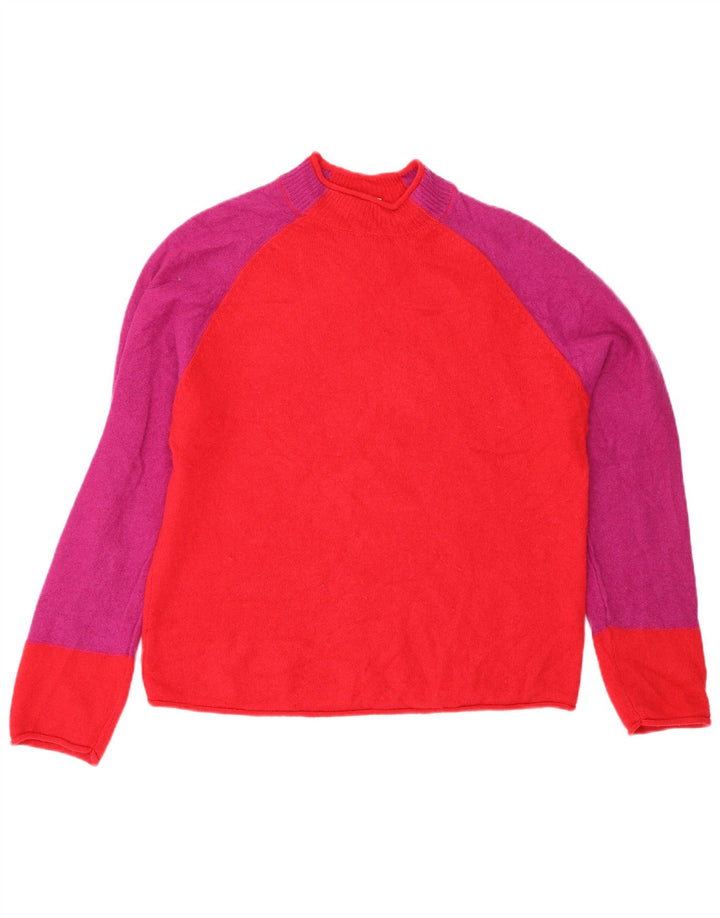 Suéter feminino Jigsaw com gola tartaruga Reino Unido 16 grande bloco colorido vermelho