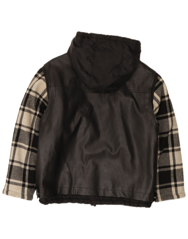 Casaco corta-vento com capuz vintage para meninos 11-12 anos preto xadrez polivinil