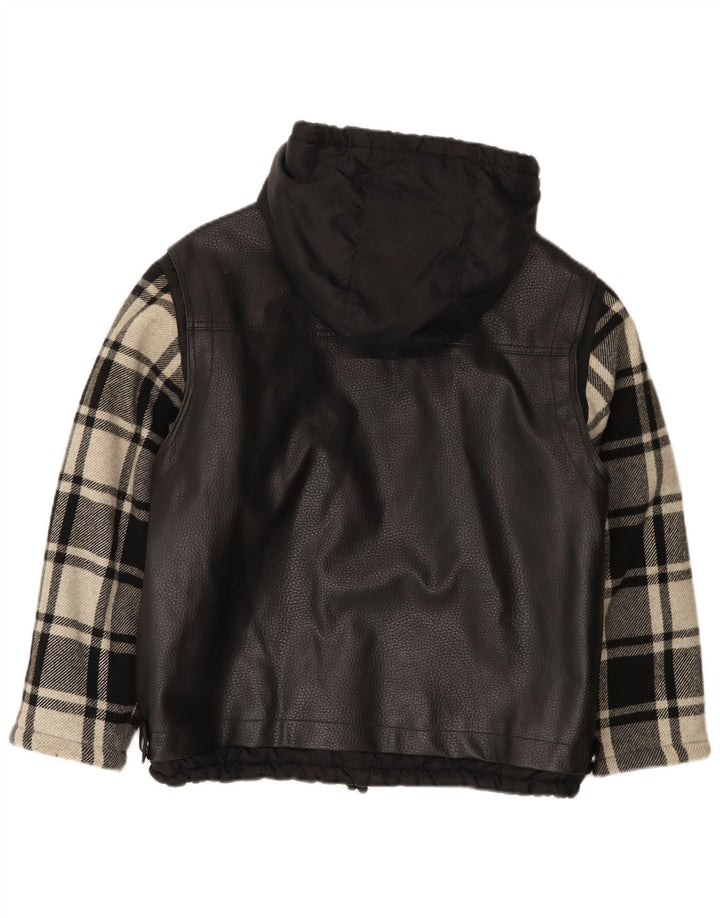 Casaco corta-vento com capuz vintage para meninos 11-12 anos preto xadrez polivinil