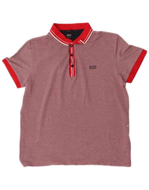 Camisa polo masculina Hugo Boss Regular Fit XL algodão listrado vermelho