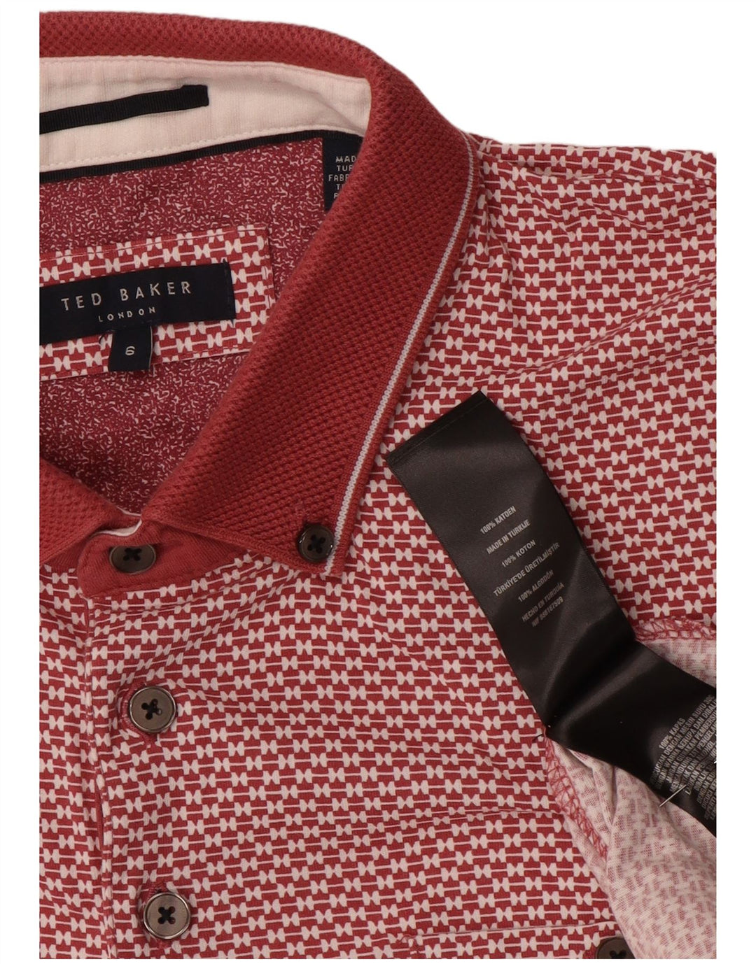 Camisa polo masculina Ted Baker com padrão abstrato tamanho 6 2XL algodão vermelho