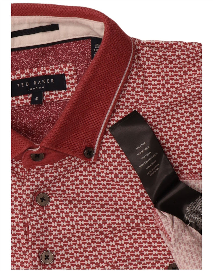 Camisa polo masculina Ted Baker com padrão abstrato tamanho 6 2XL algodão vermelho