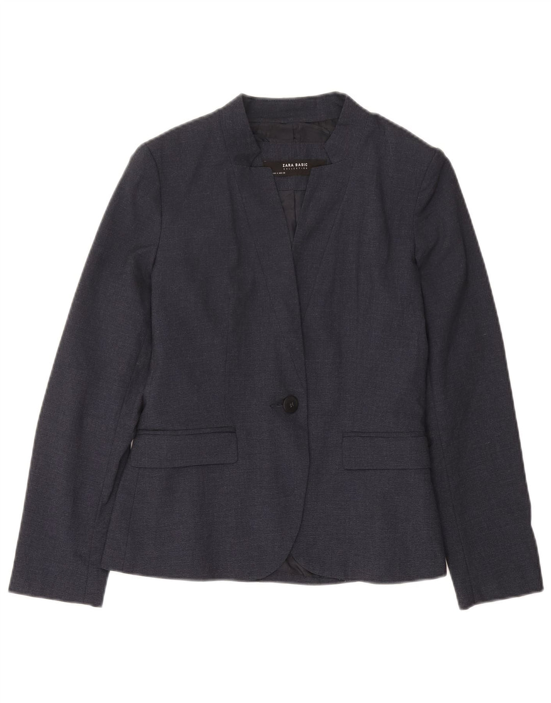 Jaqueta blazer feminina Zara com 1 botão UE 38 pequena azul marinho poliéster