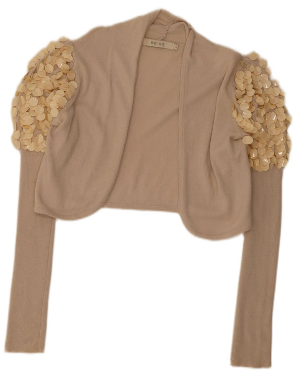 Bolero feminino Reiss Jumper UK 14 viscose bege médio