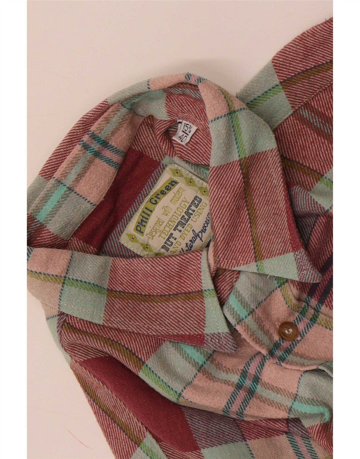Camisa masculina vintage de flanela tamanho 40 15 3/4 xadrez vermelho médio