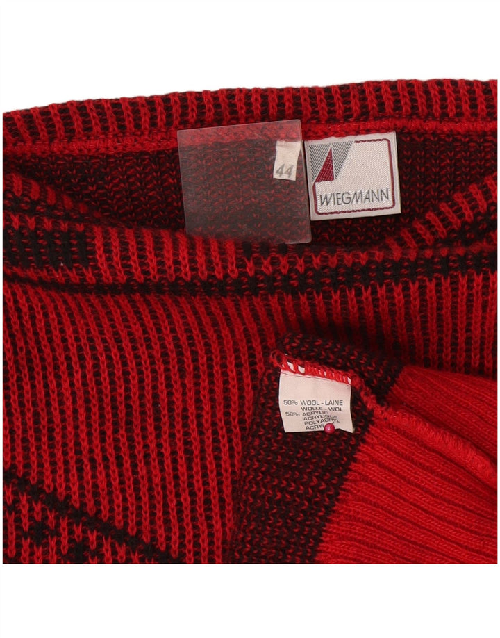 Suéter feminino vintage com gola canoa IT 44 lã geométrica vermelha média