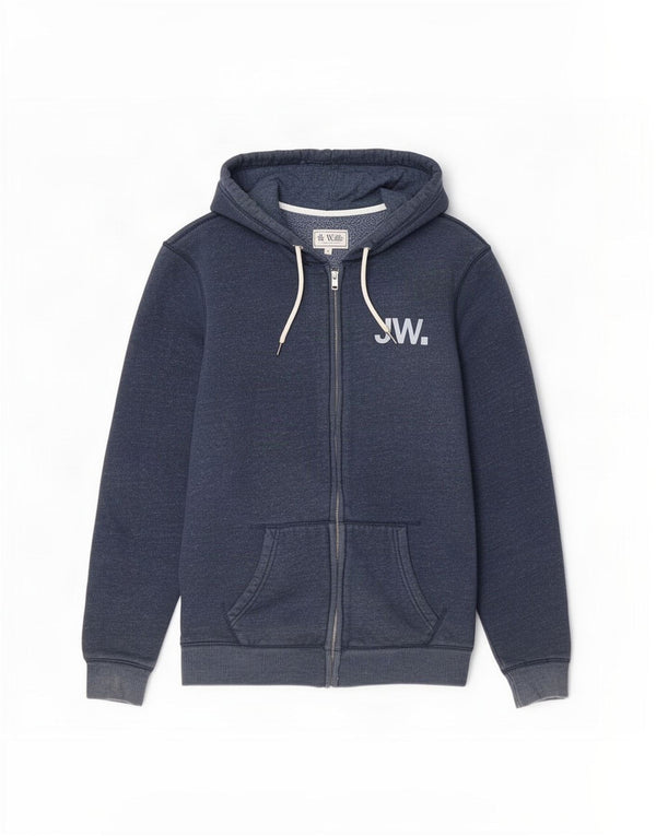 Jack Wills Suéter masculino com capuz e zíper gráfico médio algodão azul marinho