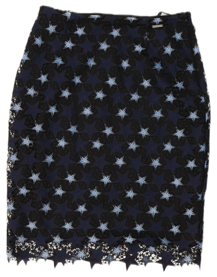 Saia lápis feminina Guess W27 pequena poliéster azul marinho