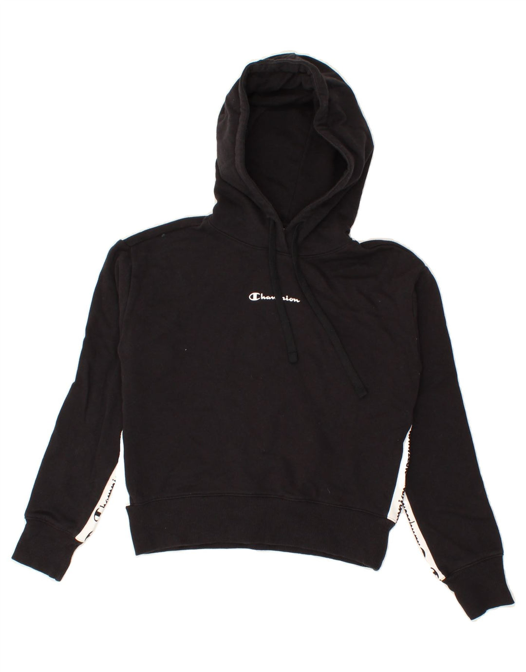 CHAMPION Womens Graphic Hoodie Jumper UK 6 XS Black Cotton Vintage Champion and Second-Hand Champion from Messina Hembry 