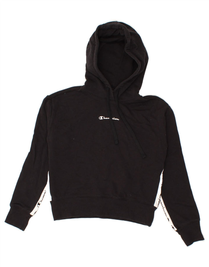 CHAMPION Womens Graphic Hoodie Jumper UK 6 XS Black Cotton Vintage Champion and Second-Hand Champion from Messina Hembry 