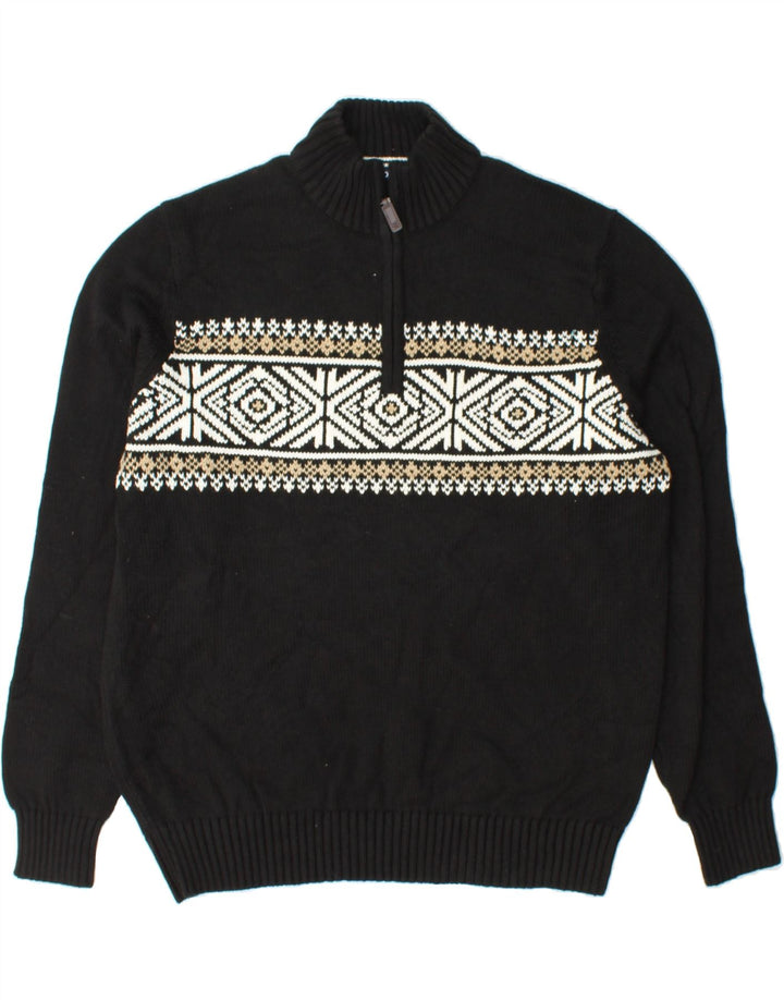 IZOD Mens Zip Neck Jumper Sweater Medium Black Fair Isle Cotton Vintage Izod and Second-Hand Izod from Messina Hembry 