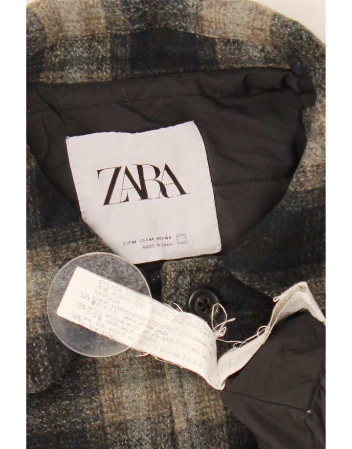 Zara Camisa masculina de flanela lenhador médio preto xadrez poliéster