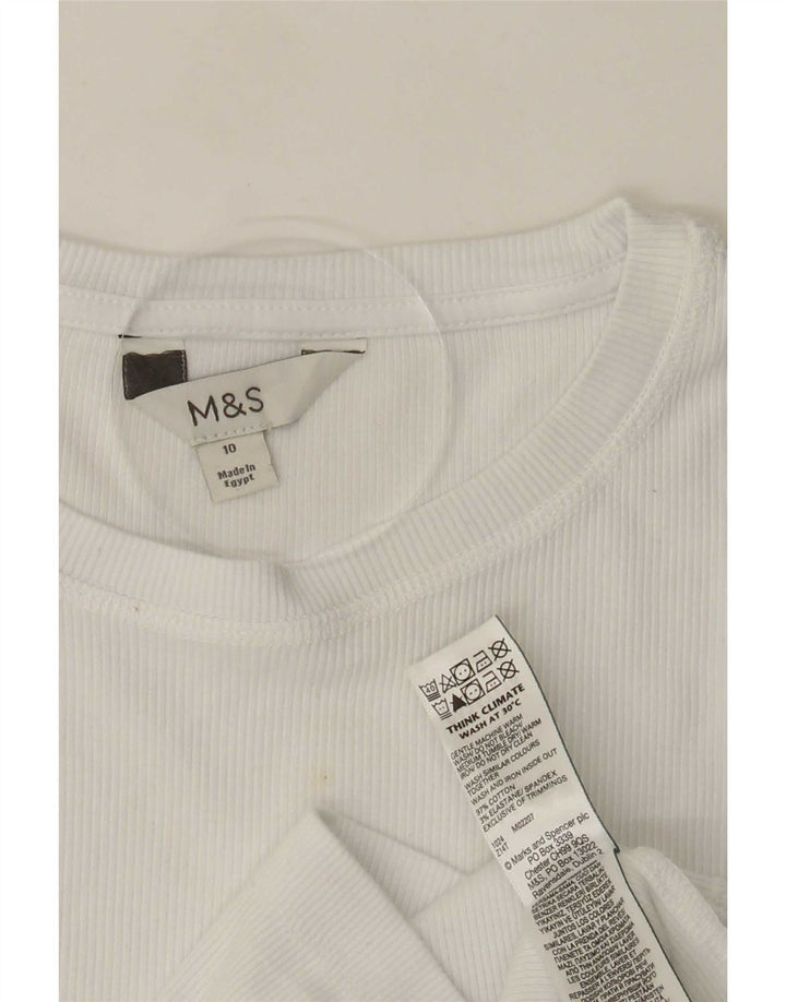 Top feminino Marks & Spencer manga comprida Reino Unido 10 pequeno algodão branco