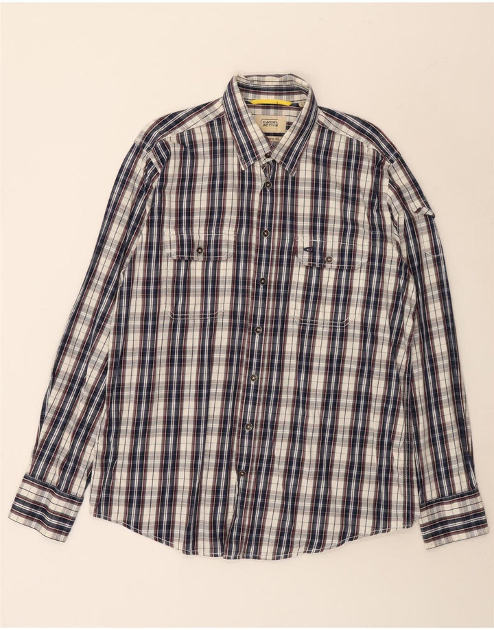 Camisa masculina Camel Active grande algodão xadrez azul