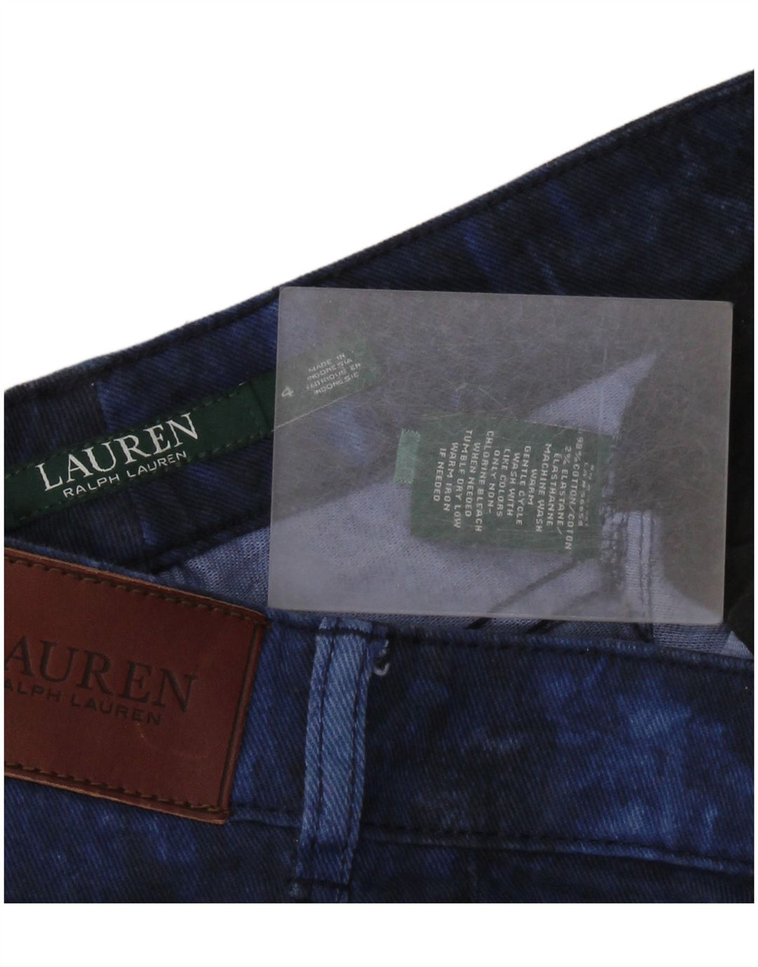 Jeans slim feminino RALPH LAUREN US 4 pequeno W30 L26 azul marinho tie-dye algodão