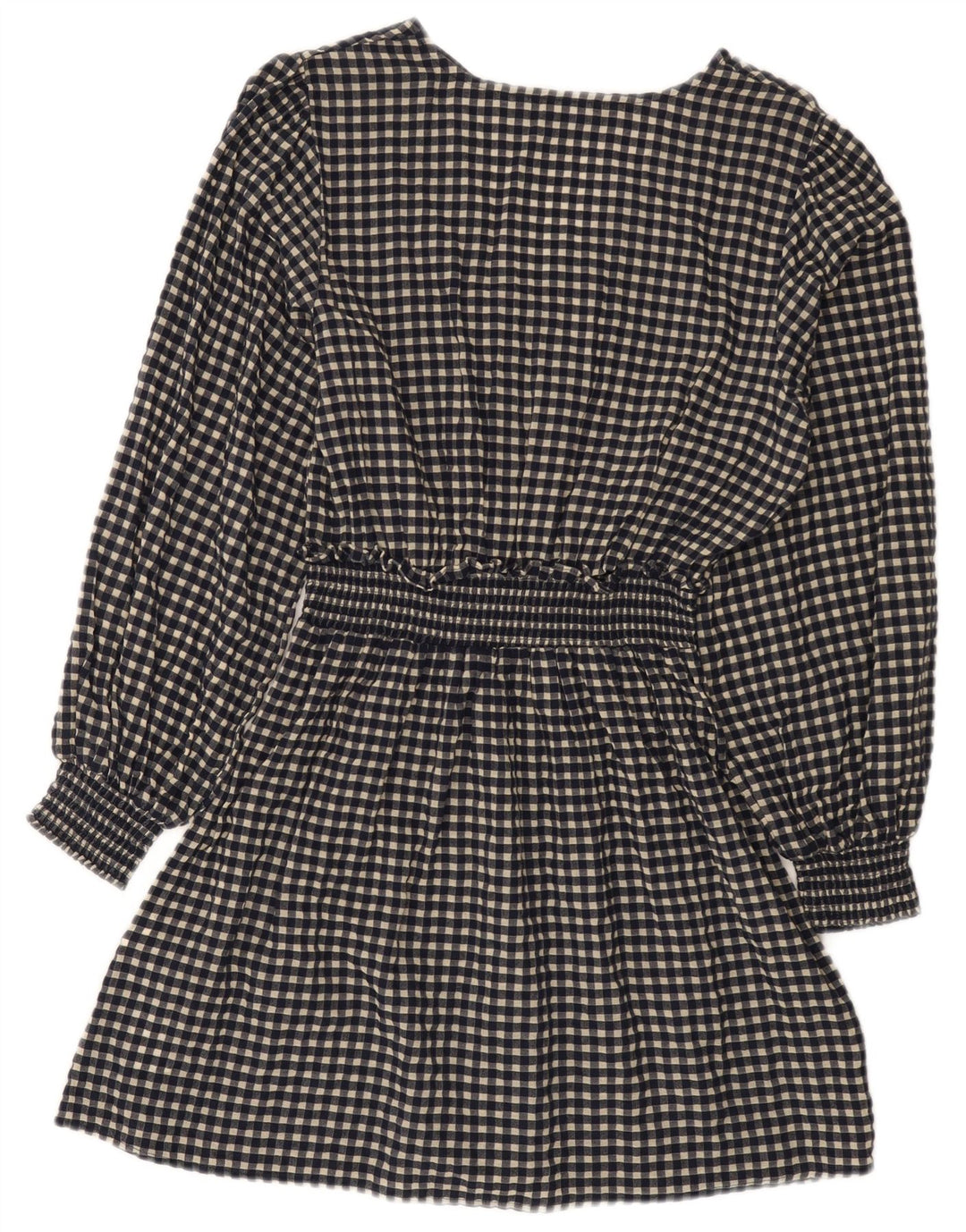 Vestido básico feminino de manga comprida Zara Reino Unido 10 pequeno algodão guingão azul marinho