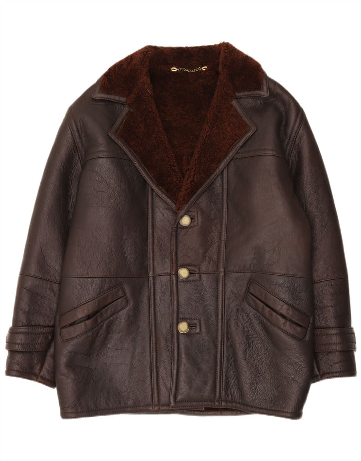 Jaqueta masculina vintage de corte solto IT 48 Shearling marrom médio