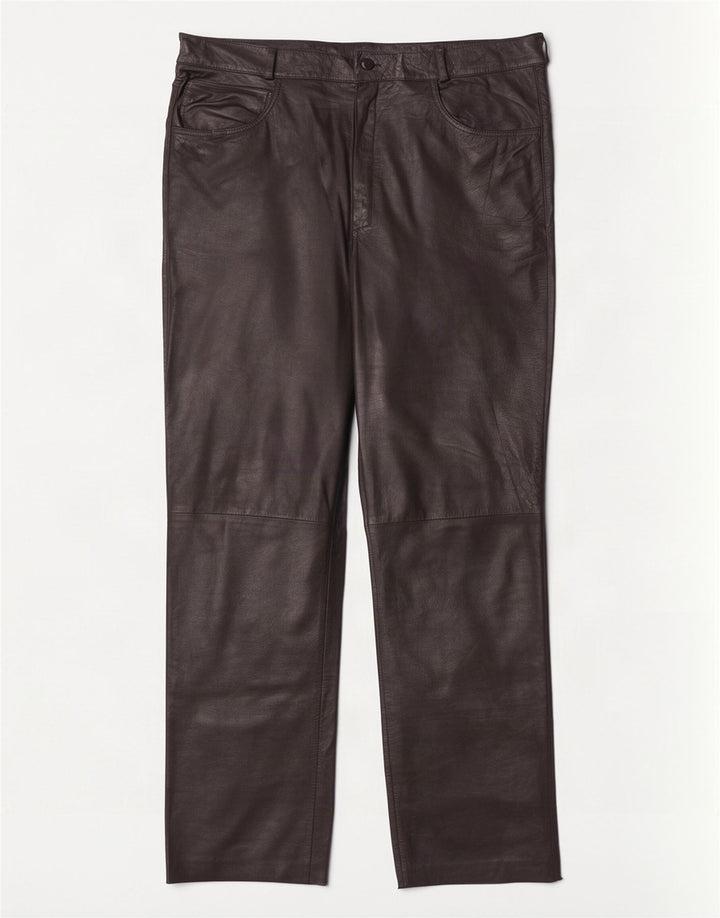 Calças de couro retas femininas vintage W36 L32 pretas