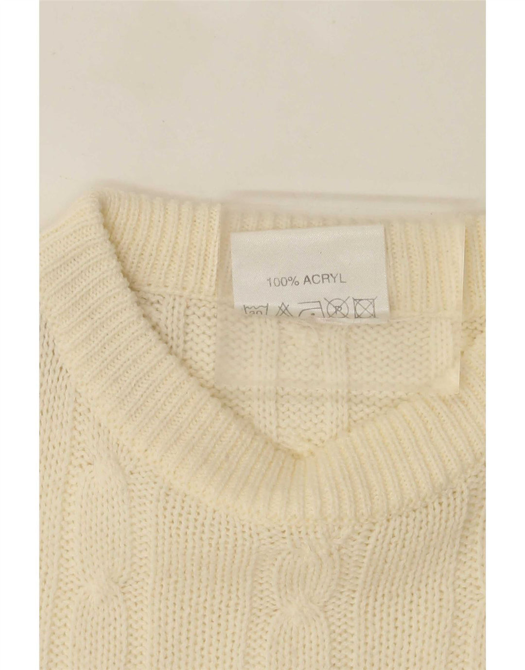 Suéter masculino vintage com gola redonda grande acrílico branco