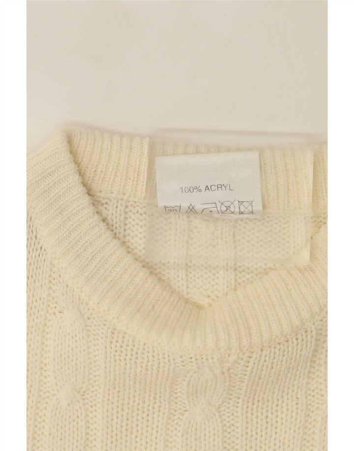 Suéter masculino vintage com gola redonda grande acrílico branco
