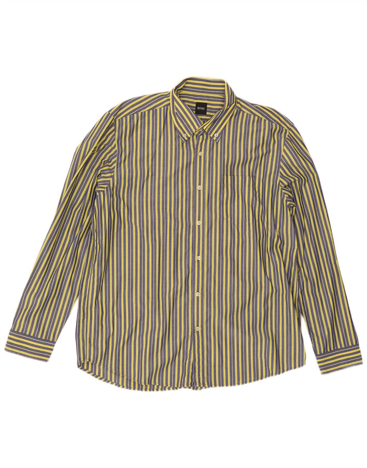 Camisa masculina Hugo Boss 2XL algodão listrado amarelo