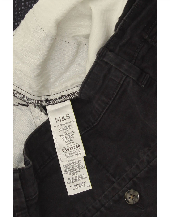 Shorts chino masculino Marks & Spencer W34 grande algodão azul marinho