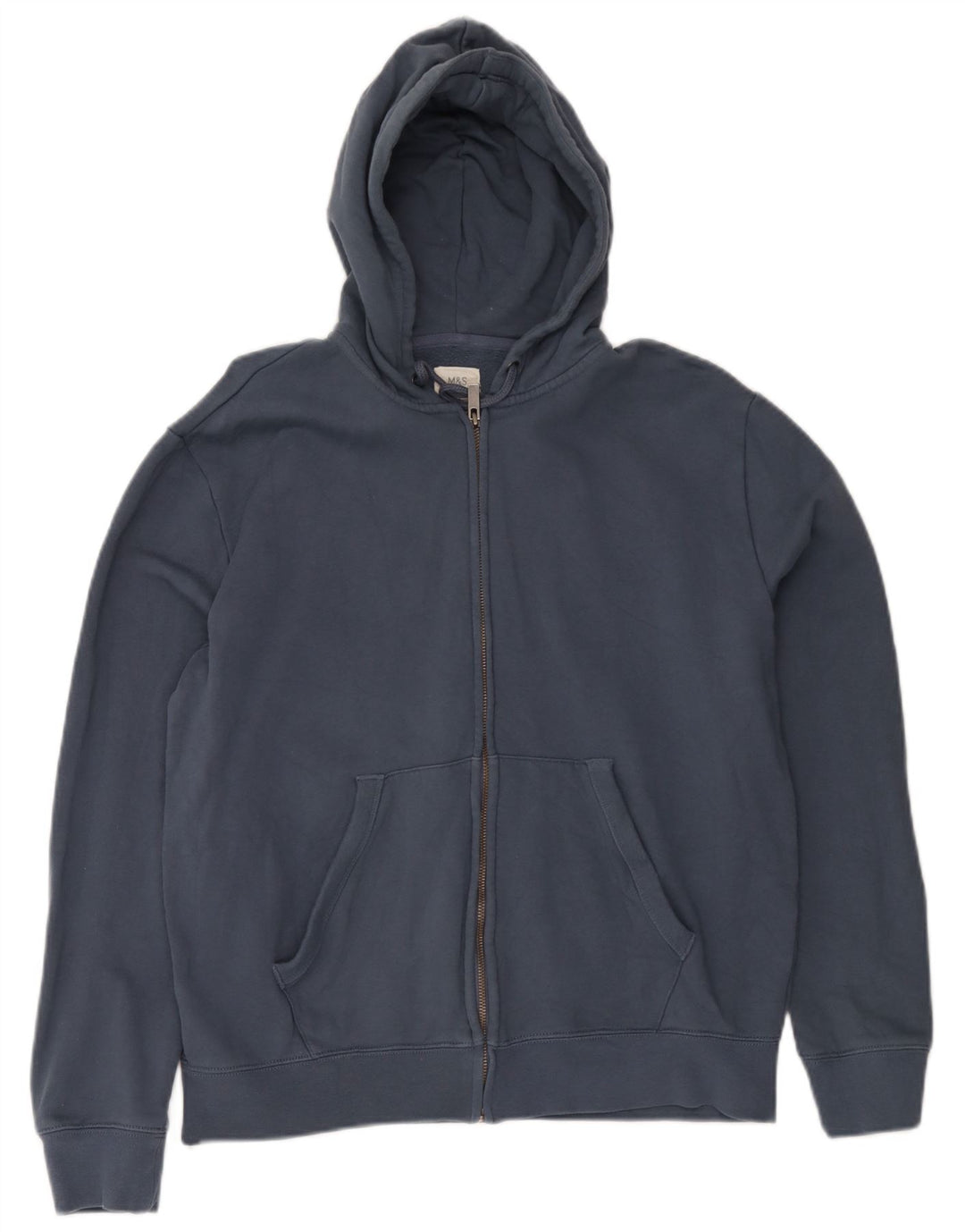 Suéter masculino Marks & Spencer com capuz e zíper médio algodão azul marinho