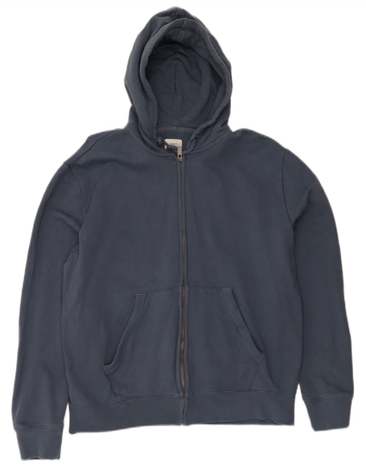 Suéter masculino Marks & Spencer com capuz e zíper médio algodão azul marinho
