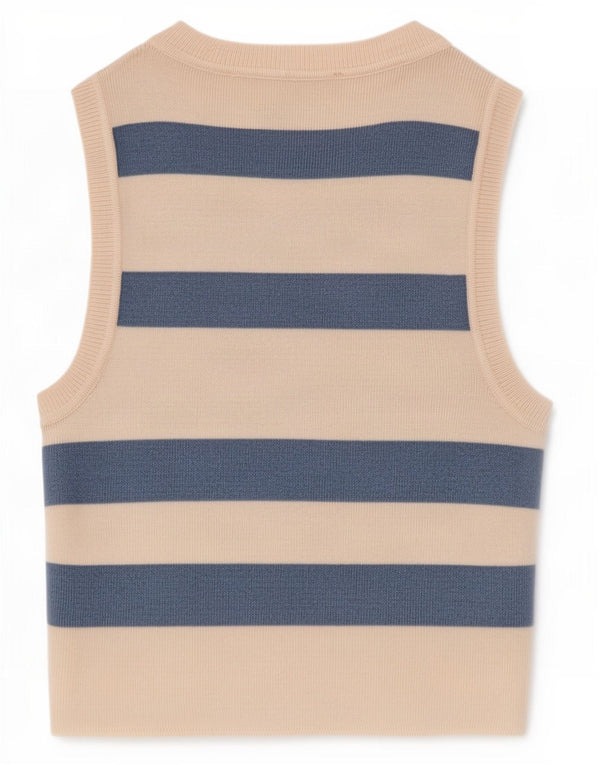 Zara Womens Crop Vest Top UK 8 Pequeno Off White Listrado Viscose