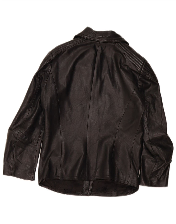 Jaqueta vintage feminina de couro para motociclista UK 4 XS preta