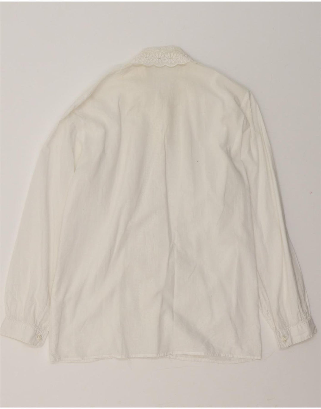 Blusa feminina VINTAGE com babados na frente Reino Unido 14 médio branco floral