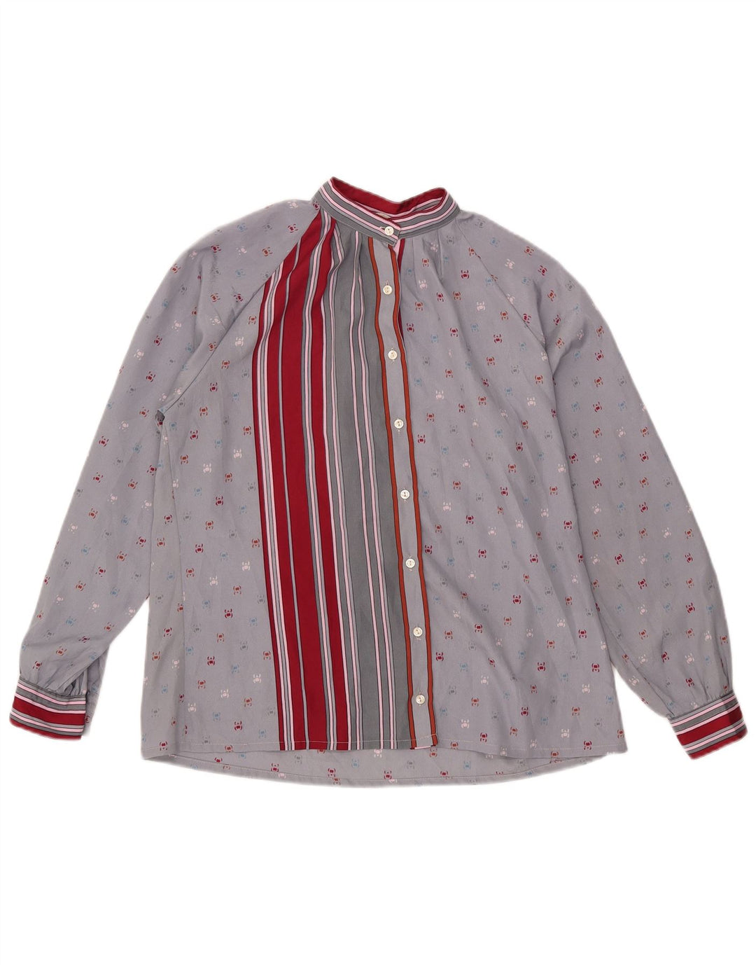 Blusa feminina vintage de manga comprida UK 16 poliéster listrado cinza grande