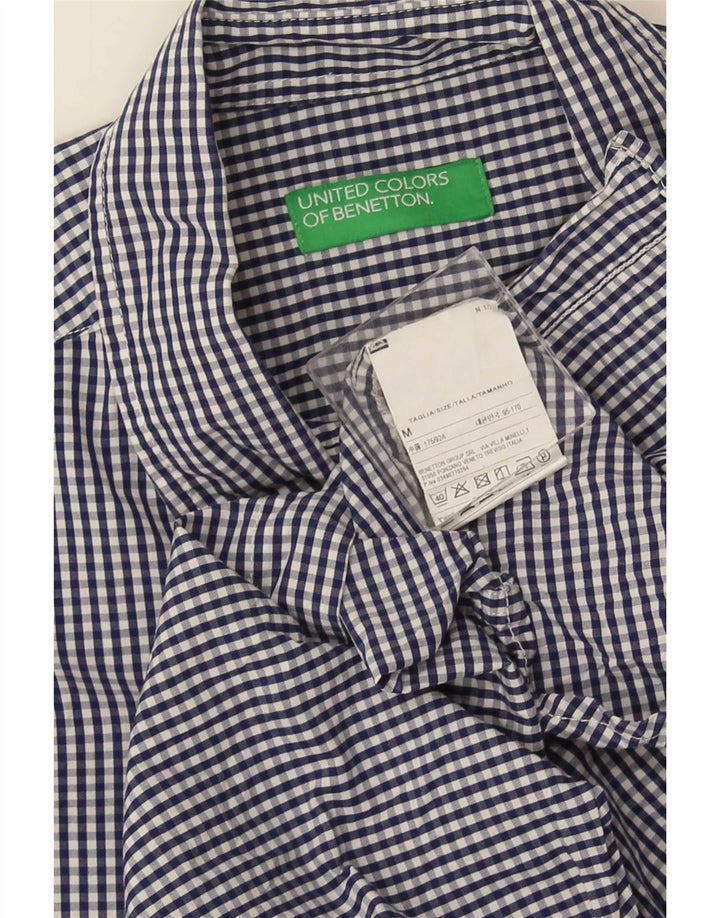 Camisa masculina Benetton de algodão guingão azul médio