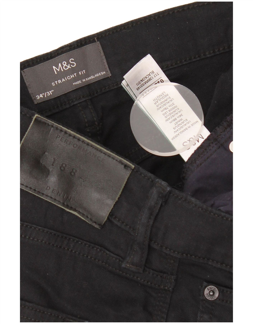 MARKS & SPENCER Calça jeans reta masculina W34 L31 algodão preto