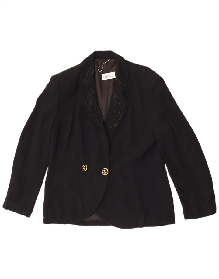 Jaqueta blazer feminina vintage com peito duplo UK 16 grande preta