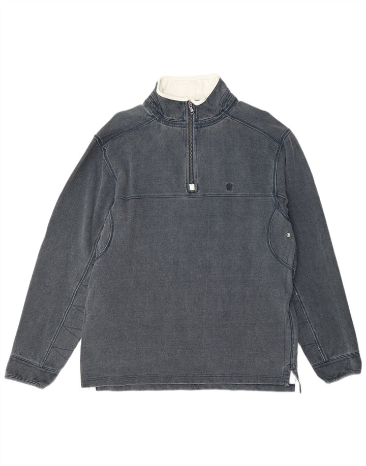 Crew Clothing Mens Zip Neck Moletom Jumper Médio Algodão Cinza