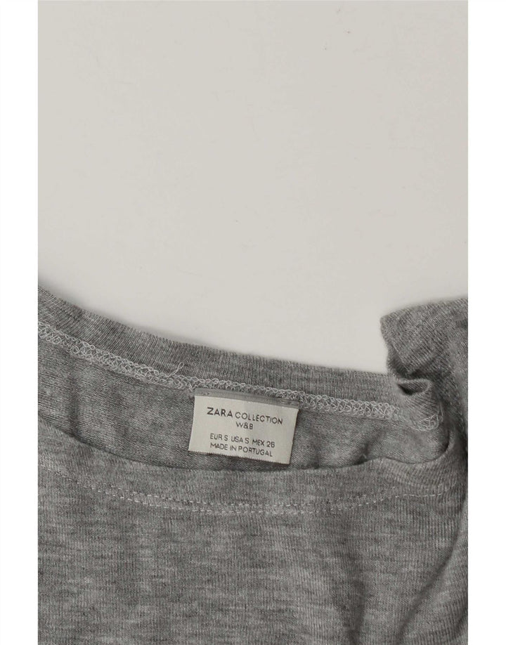 Zara Womens Crop Top Manga Longa Reino Unido 10 Pequeno Cinza Salpicado