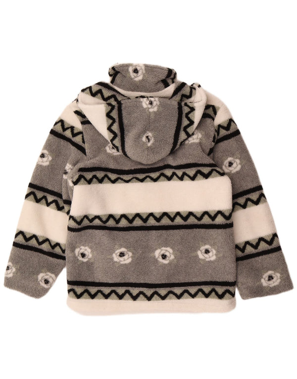Jaqueta de lã com capuz feminina vintage UK 18 XL cinza geométrico